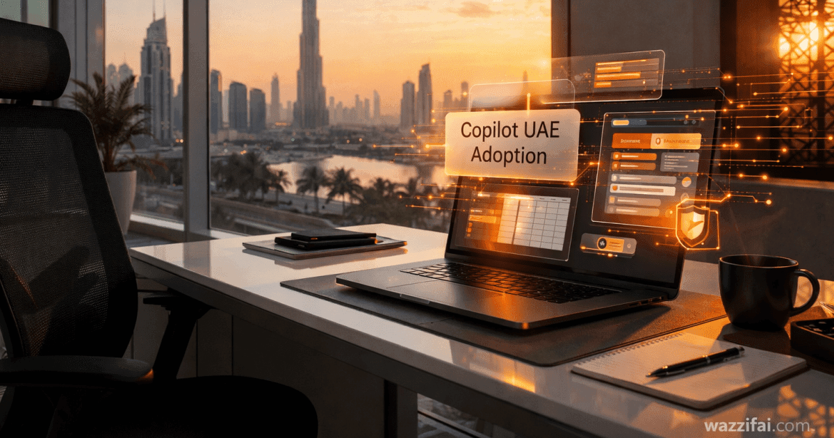 Microsoft Copilot UAE adoption showing enterprise AI use with secure data processing in Dubai offices